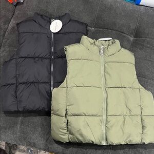 Black and Green Puffer Vests